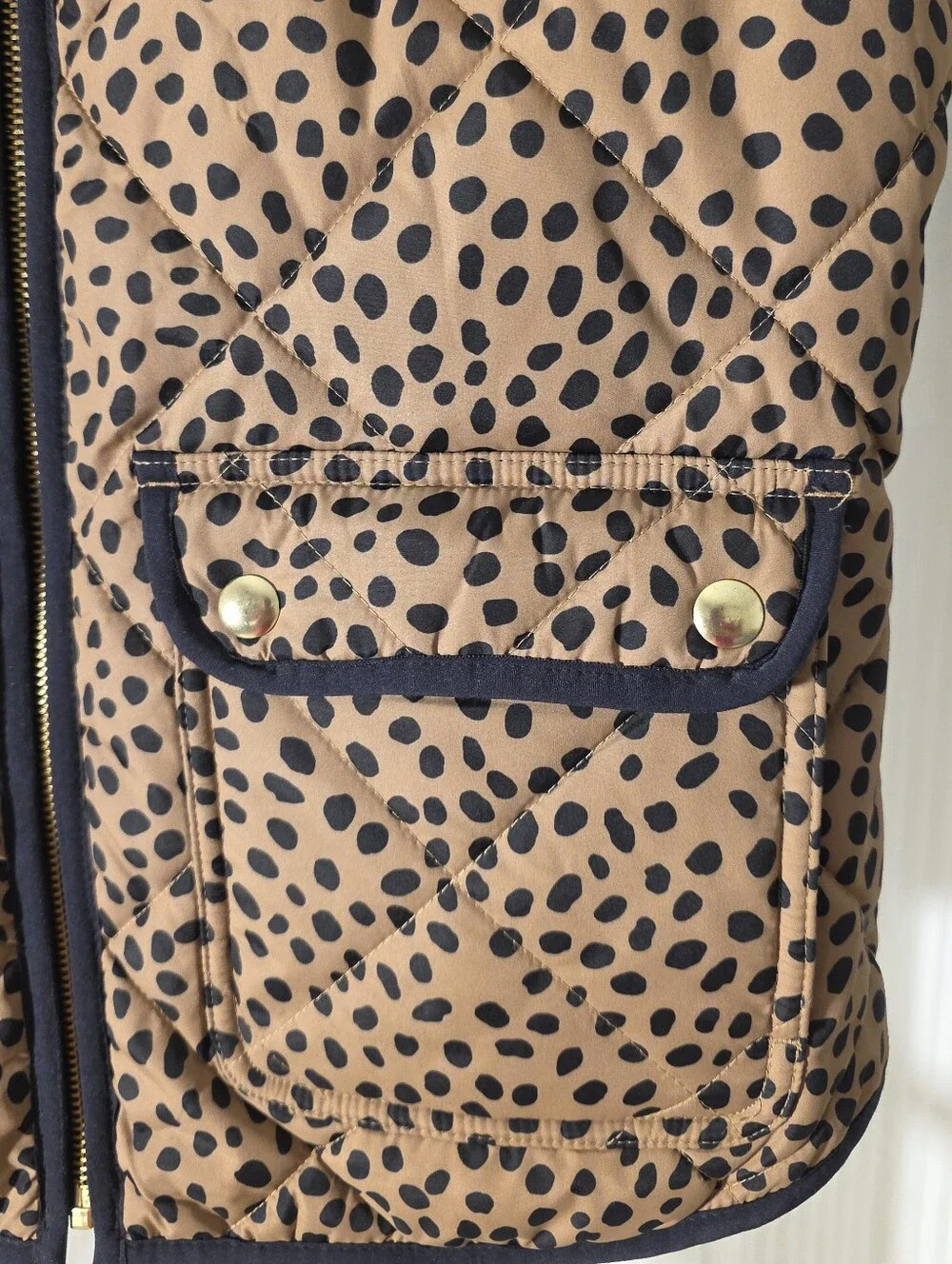 J.Crew Quilted Leopard Print Spotted Zip-Up Vest,Vest (Size S)